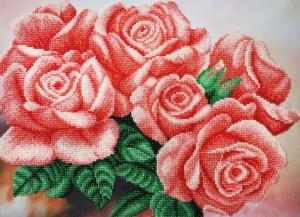 Картины бисером | Розовые розы. Размер - 37 х 25 см.