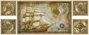 Новая слобода | Набор для вышивания нитками на канве с фоновым рисунком Модульная картина "Морское путешествие". Размер - 4 части 14 х 21 см; 1 часть 55 х 34 см