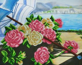Картины бисером | Розы на берегу. Размер - 44 х 35 см.
