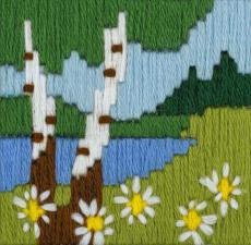 Риолис | Набор для вышивания длинным стежком "Лесное озеро". Размер - 6 х 6 см