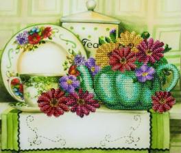 Картины бисером | Цветочный чай. Размер - 36 х 32 см.