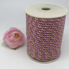 Шнур витой декоративный трёхцветный,5 мм,цвет розовый/светло-розовый/золото (№31)