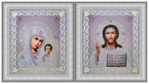 Картины бисером | Набор венчальных икон (серебро). Размер - 19 х 21,5 см (2 шт)