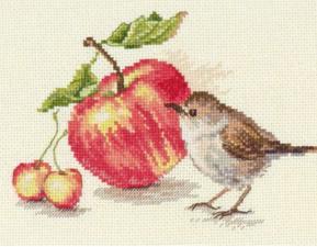 Алиса | Птичка и яблоко. Размер - 17 х 11 см