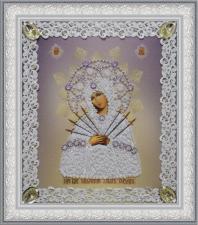 Картины бисером | Икона Божией Матери Семистрельная (серебро,ажур). Размер - 19 х 21,5 см.
