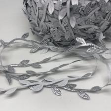 Декоративная тесьма с листочками,серебро,10 м