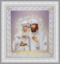 Картины бисером | Святые Пётр и Феврония (серебро,ажур). Размер - 21 х 23 см.