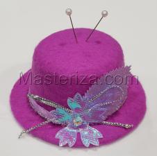 Игольница "Шляпка с цветком",цвет лиловый,размер - 10х10х4,5 см