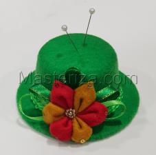 Игольница "Шляпка с цветком",цвет зелёный,размер - 10х10х4,8 см
