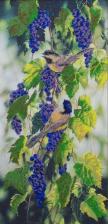 Астрея Арт | Птицы на синем винограде. Размер - 30 х 60 см