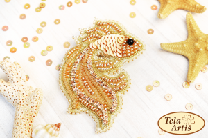 Тэла Артис | Украшение (брошь) "Золотая рыбка". Размер - 5,5 х 7 см