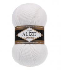Пряжа для вязания Ализе LanaGold (49% шерсть, 51% акрил) 100г/240м цв.055 белый