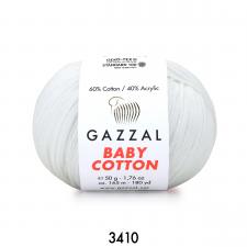 Пряжа Gazzal Baby cotton (60% хлопок, 40% акрил, 50 гр/165 м),3410 белый